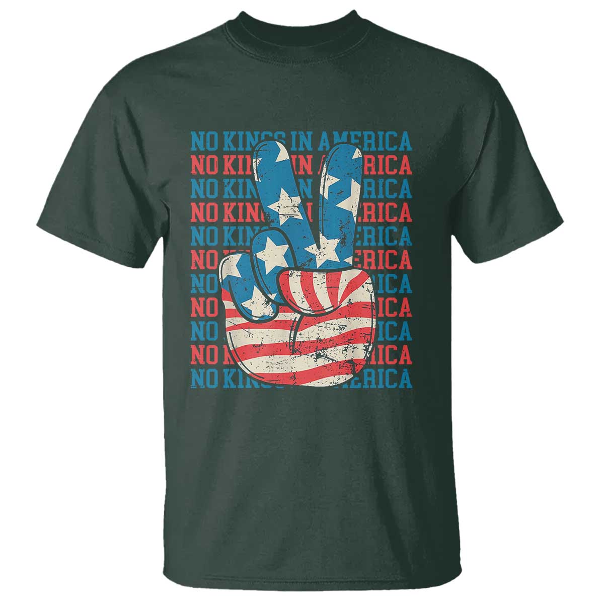 No Kings In America T Shirt USA Flag Peace Sign Hand 4th of July Patriotic - Wonder Print Shop