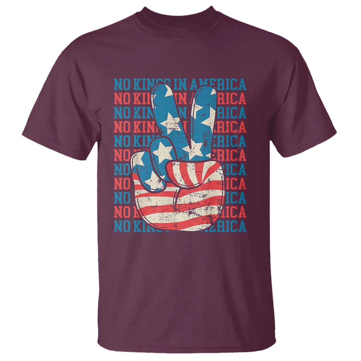No Kings In America T Shirt USA Flag Peace Sign Hand 4th of July Patriotic - Wonder Print Shop