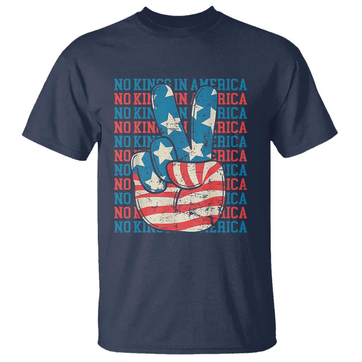No Kings In America T Shirt USA Flag Peace Sign Hand 4th of July Patriotic - Wonder Print Shop