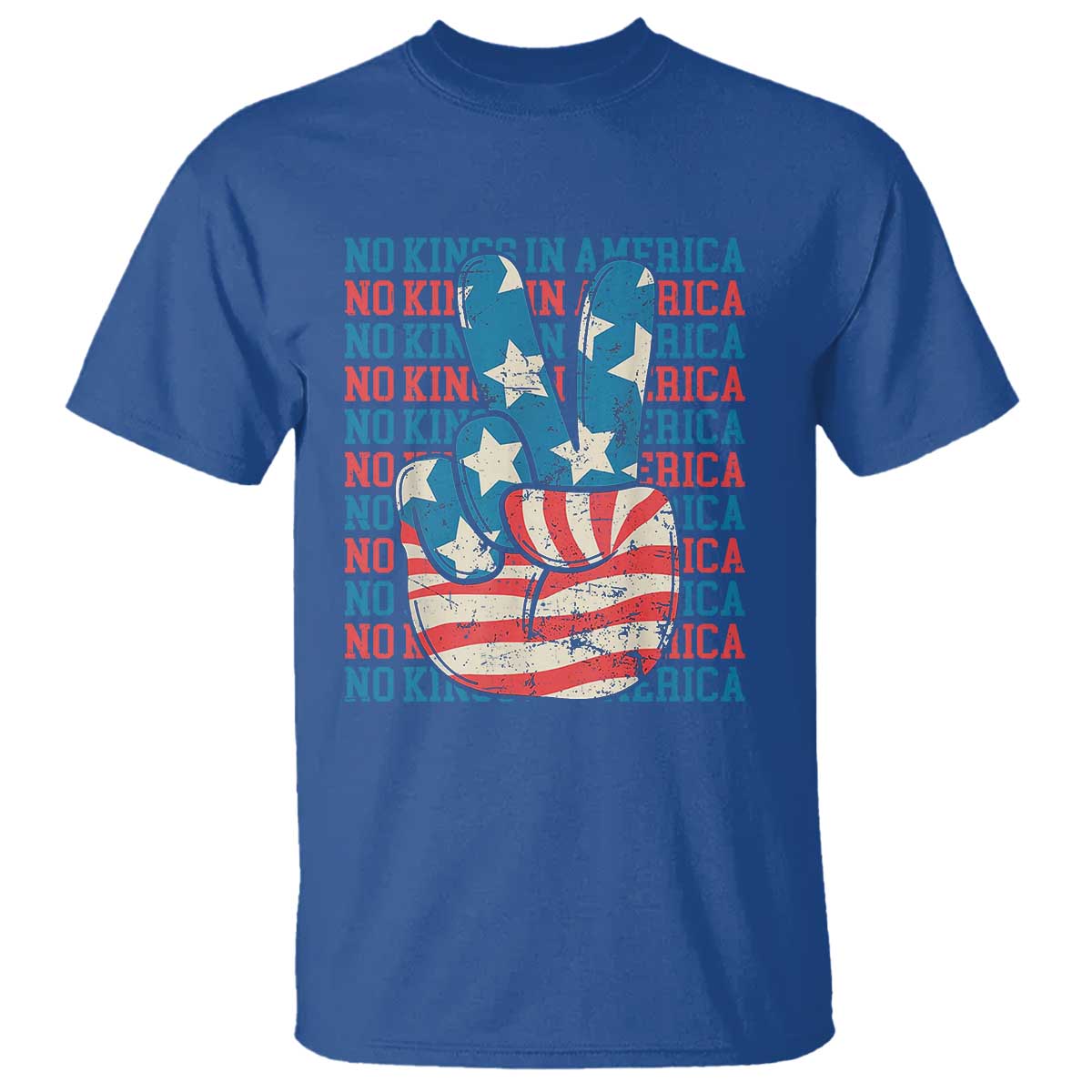 No Kings In America T Shirt USA Flag Peace Sign Hand 4th of July Patriotic - Wonder Print Shop