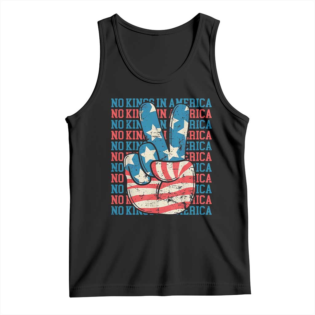 No Kings In America Tank Top USA Flag Peace Sign Hand 4th of July Patriotic - Wonder Print Shop