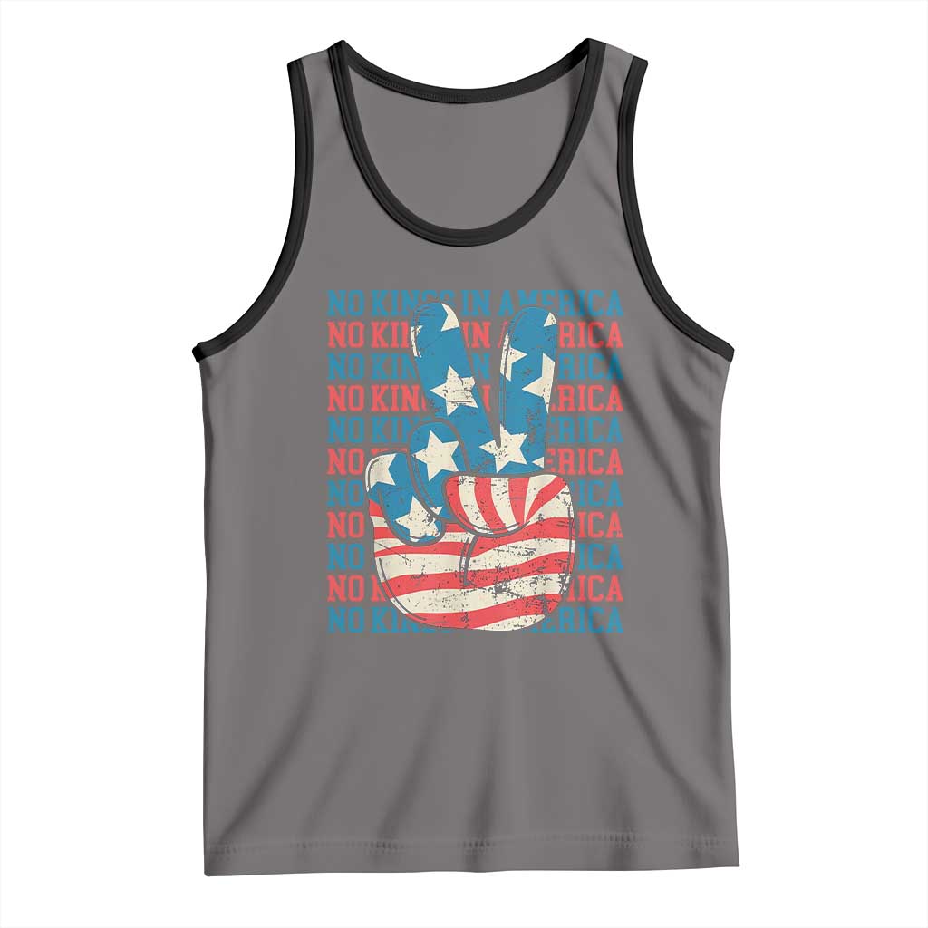 No Kings In America Tank Top USA Flag Peace Sign Hand 4th of July Patriotic - Wonder Print Shop