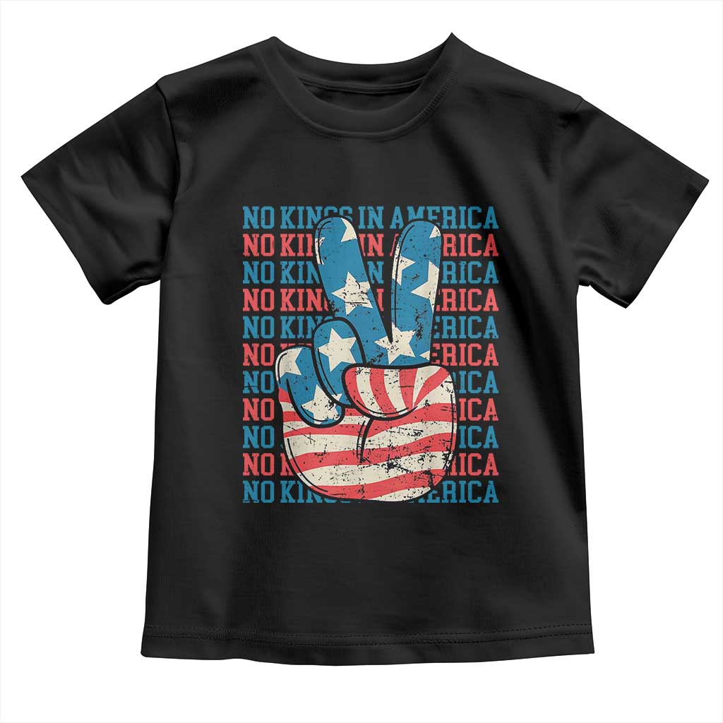 No Kings In America Toddler T Shirt USA Flag Peace Sign Hand 4th of July Patriotic - Wonder Print Shop