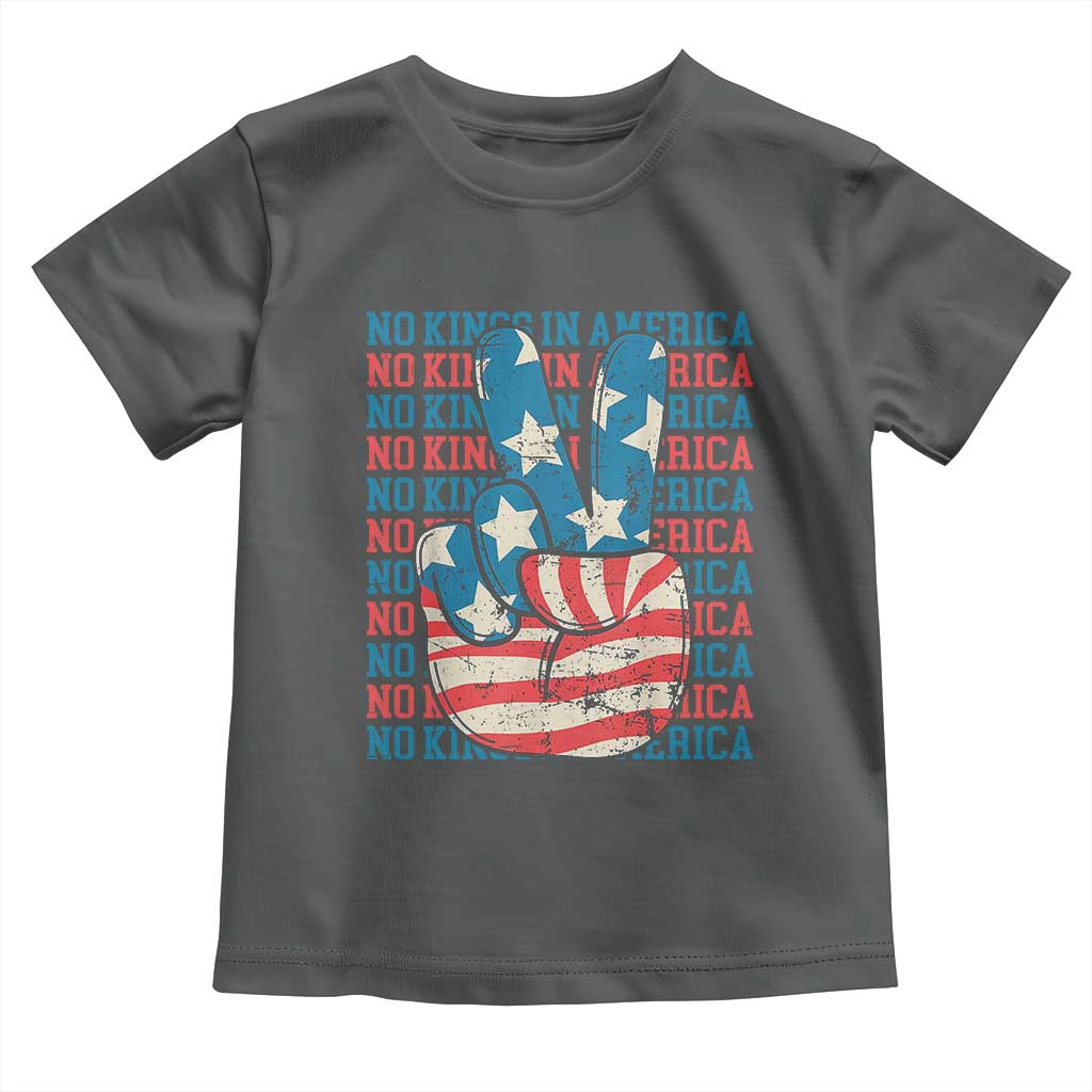 No Kings In America Toddler T Shirt USA Flag Peace Sign Hand 4th of July Patriotic - Wonder Print Shop