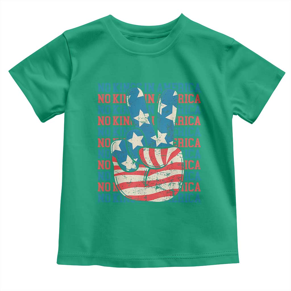 No Kings In America Toddler T Shirt USA Flag Peace Sign Hand 4th of July Patriotic - Wonder Print Shop