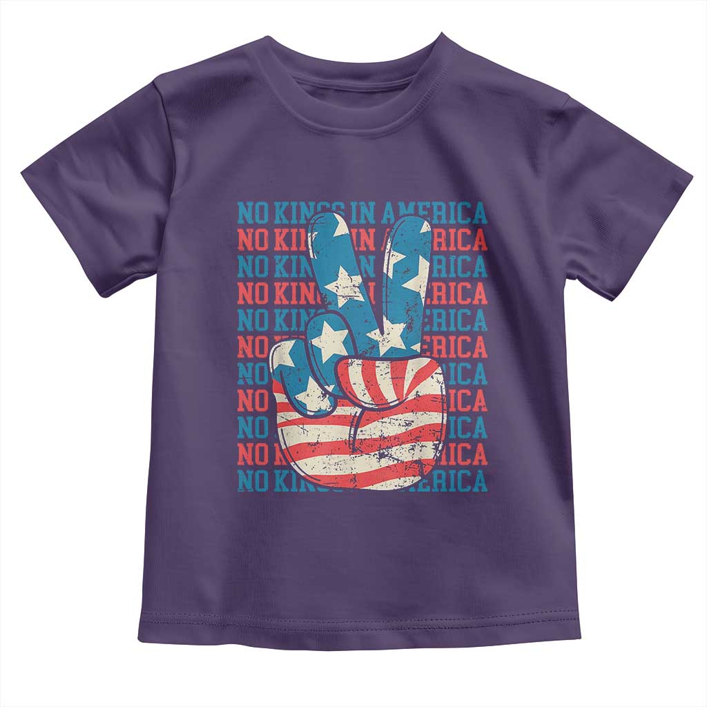 No Kings In America Toddler T Shirt USA Flag Peace Sign Hand 4th of July Patriotic - Wonder Print Shop