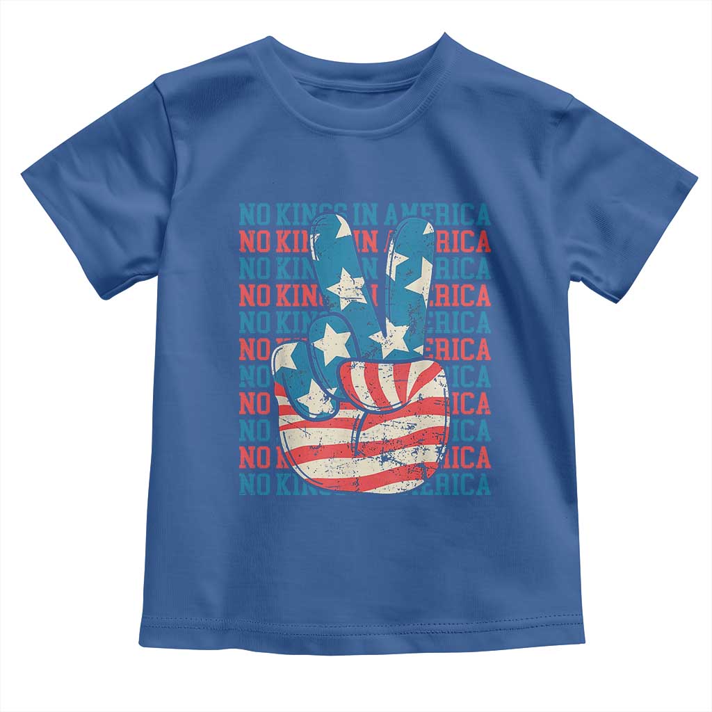 No Kings In America Toddler T Shirt USA Flag Peace Sign Hand 4th of July Patriotic - Wonder Print Shop