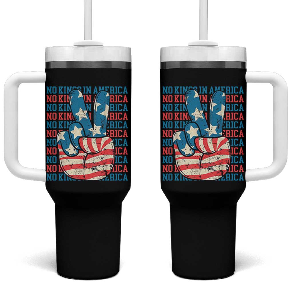 No Kings In America Tumbler With Handle USA Flag Peace Sign Hand 4th of July Patriotic - Wonder Print Shop
