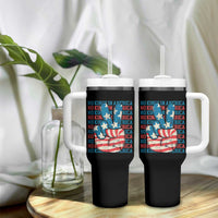 No Kings In America Tumbler With Handle USA Flag Peace Sign Hand 4th of July Patriotic - Wonder Print Shop