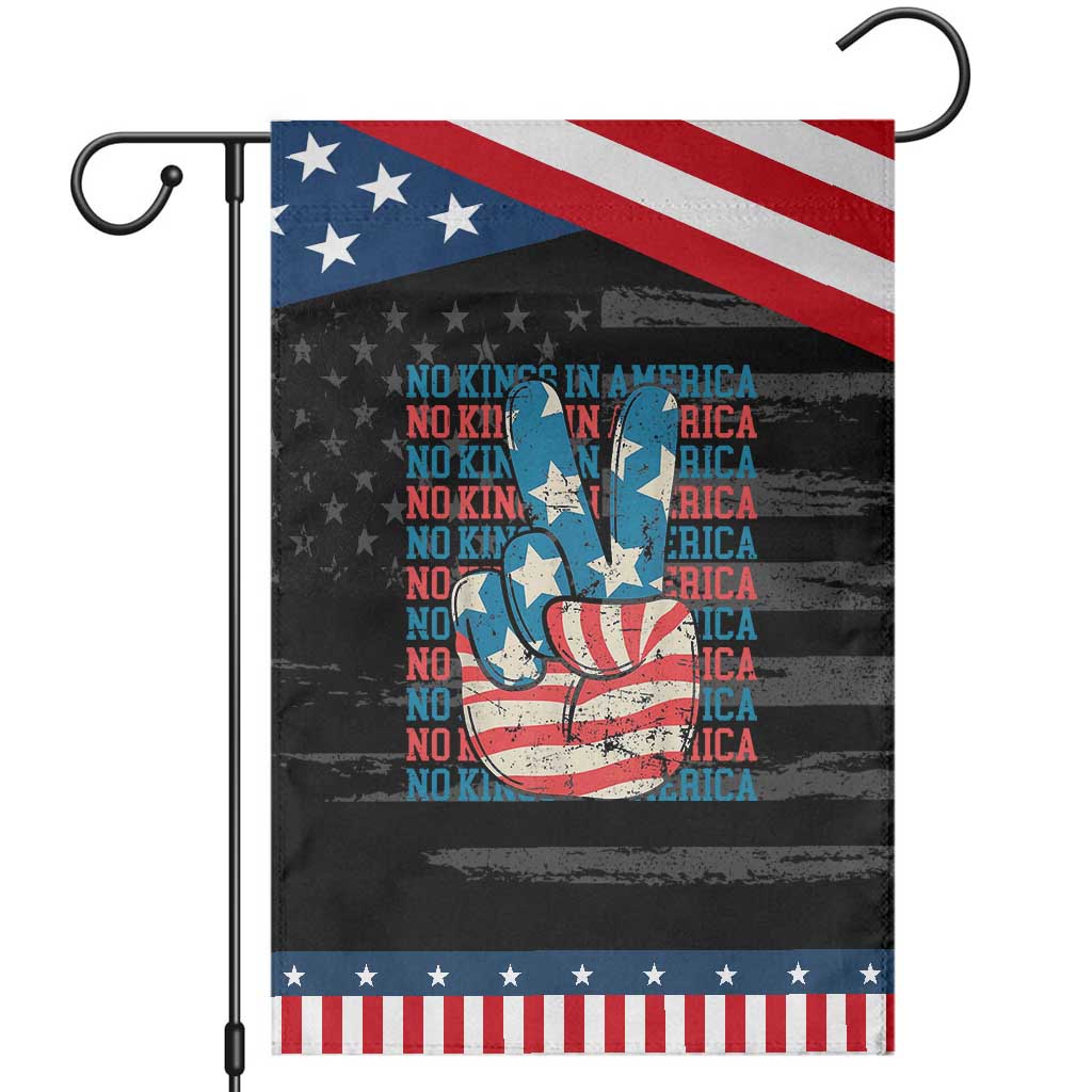 No Kings In America Garden Flag USA Flag Peace Sign Hand 4th of July Patriotic