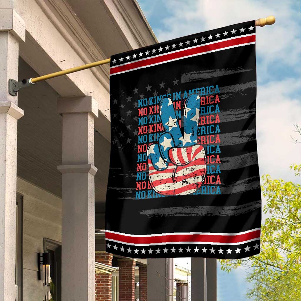 No Kings In America Garden Flag USA Flag Peace Sign Hand 4th of July Patriotic