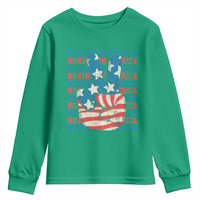 No Kings In America Youth Sweatshirt USA Flag Peace Sign Hand 4th of July Patriotic - Wonder Print Shop