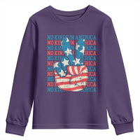 No Kings In America Youth Sweatshirt USA Flag Peace Sign Hand 4th of July Patriotic - Wonder Print Shop