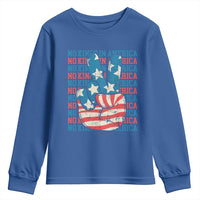 No Kings In America Youth Sweatshirt USA Flag Peace Sign Hand 4th of July Patriotic - Wonder Print Shop