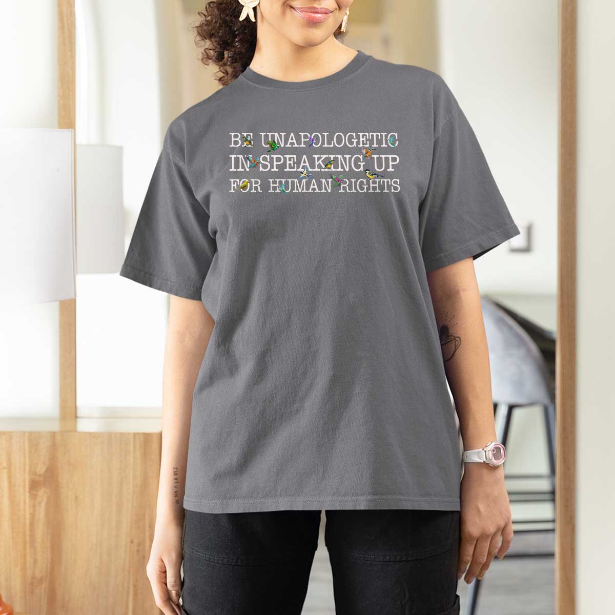 Unapologetic Speaking For Human Rights T Shirt For Women Positive Message Protest Bird Diversity - Wonder Print Shop