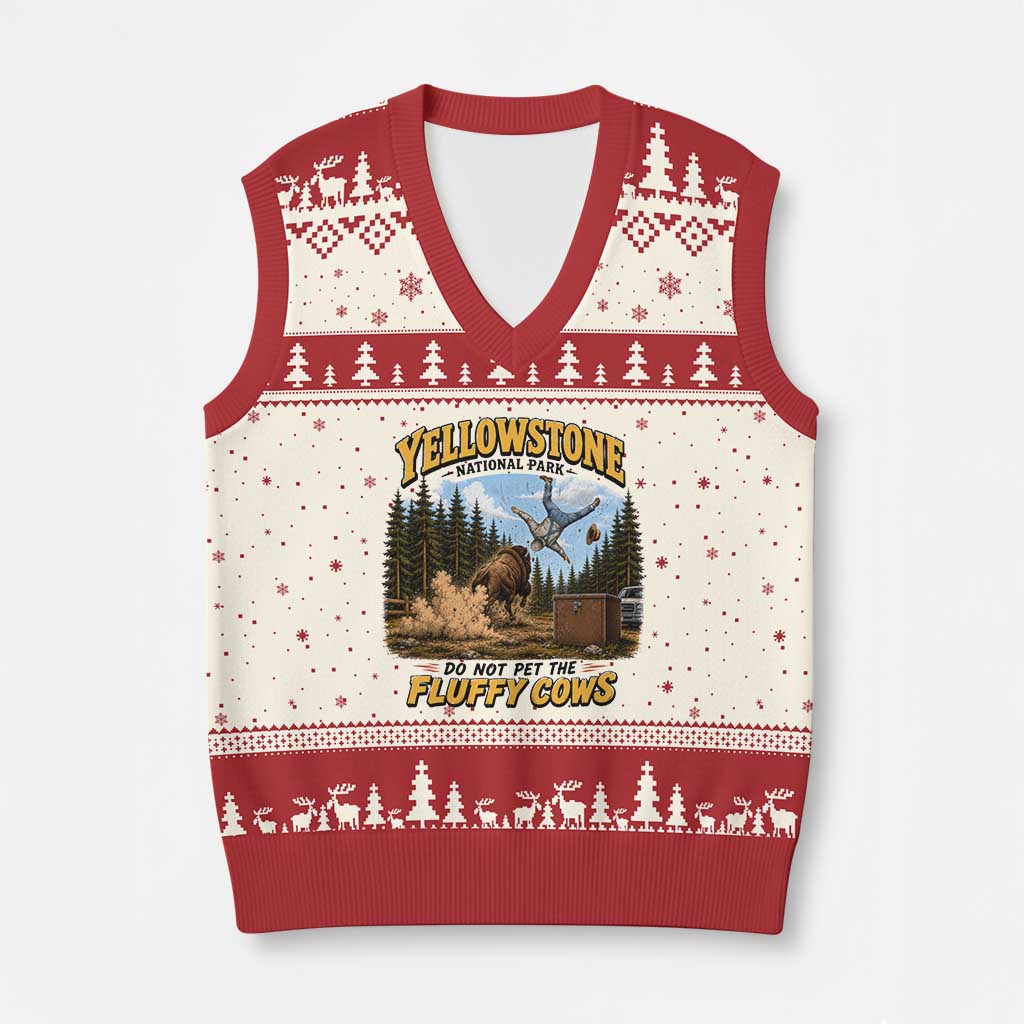 Yellowstone National Park Do Not Pet The Fluffy Cows Bison V-Neck Knit Sweater Vest