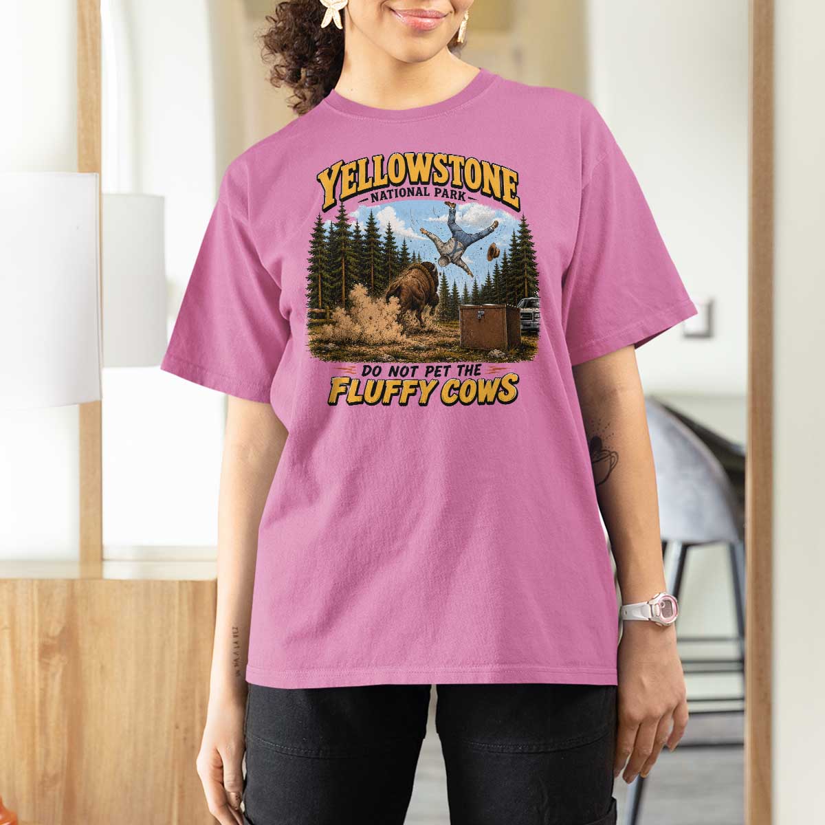 Yellowstone National Park Do Not Pet The Fluffy Cows Bison T Shirt For Women