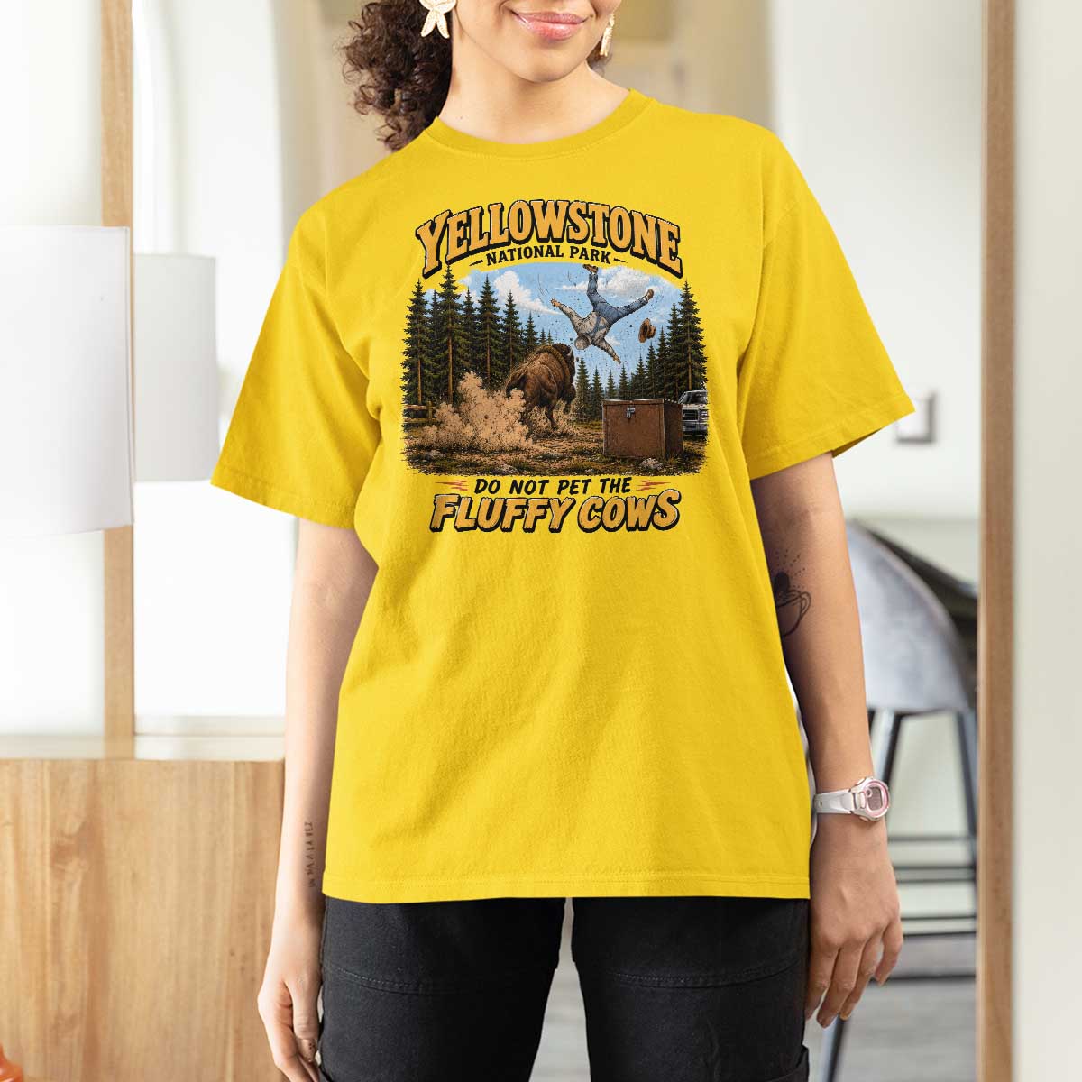 Yellowstone National Park Do Not Pet The Fluffy Cows Bison T Shirt For Women