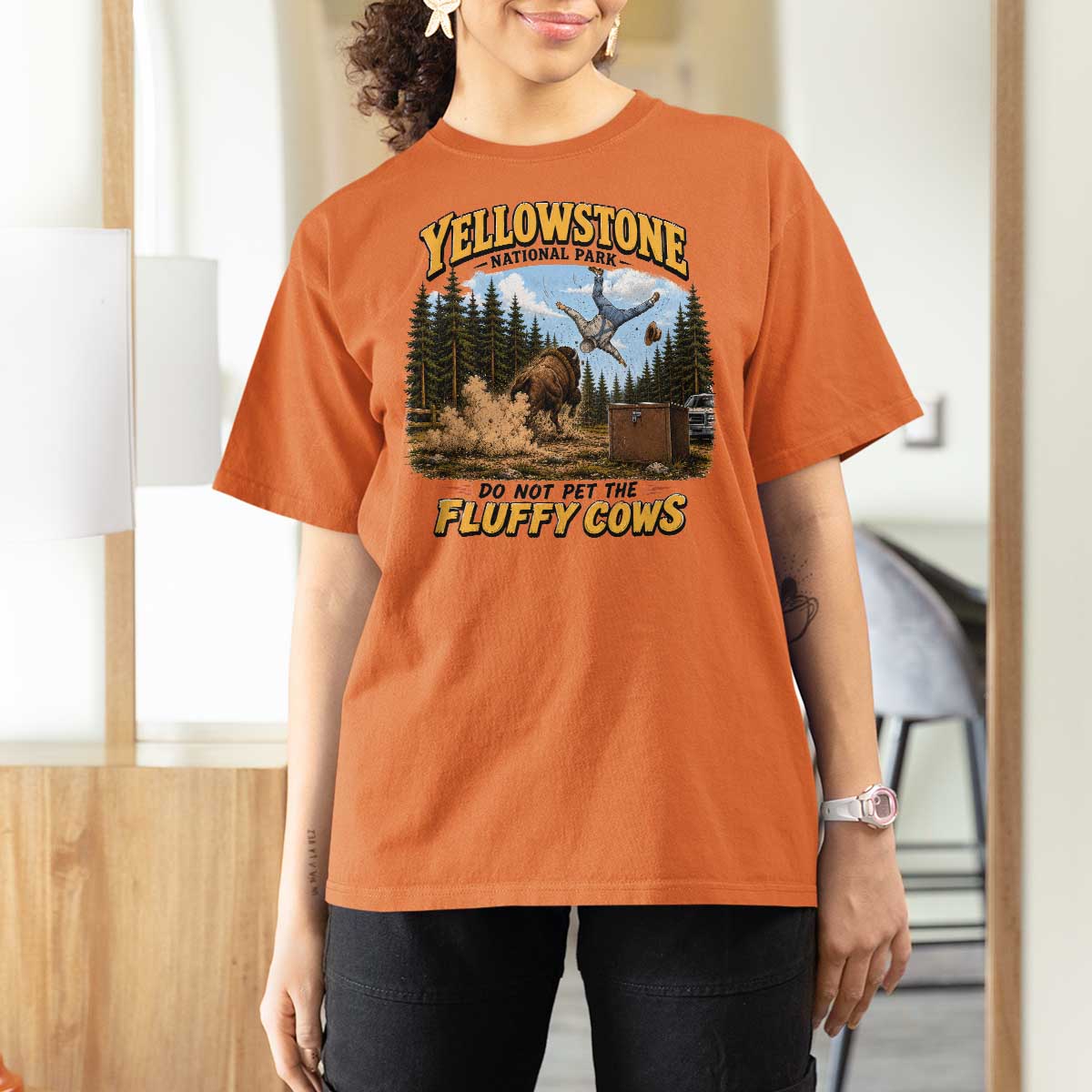 Yellowstone National Park Do Not Pet The Fluffy Cows Bison T Shirt For Women