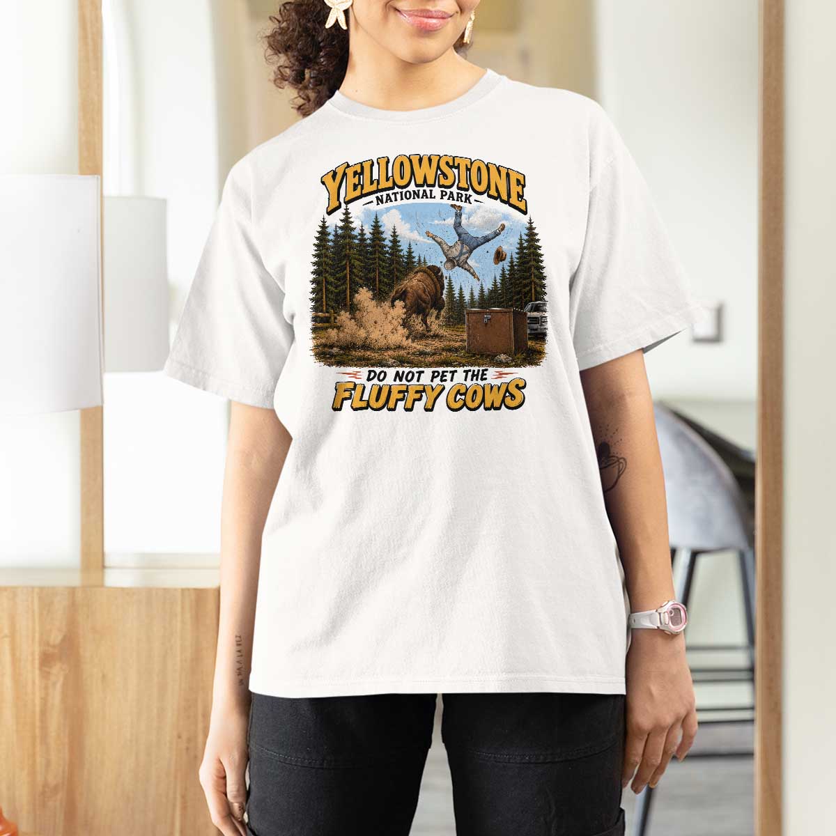 Yellowstone National Park Do Not Pet The Fluffy Cows Bison T Shirt For Women