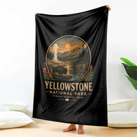 Vintage Yellowstone National Park Vintage Bison Geyser Throw Blanket Wyoming Montana Idaho Hiking Camping