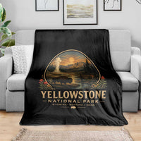 Vintage Yellowstone National Park Vintage Bison Geyser Throw Blanket Wyoming Montana Idaho Hiking Camping