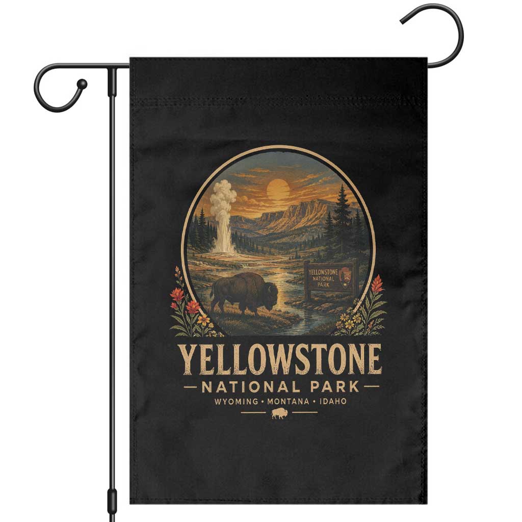 Vintage Yellowstone National Park Vintage Bison Geyser Garden Flag Wyoming Montana Idaho Hiking Camping