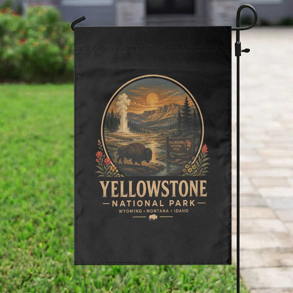 Vintage Yellowstone National Park Vintage Bison Geyser Garden Flag Wyoming Montana Idaho Hiking Camping