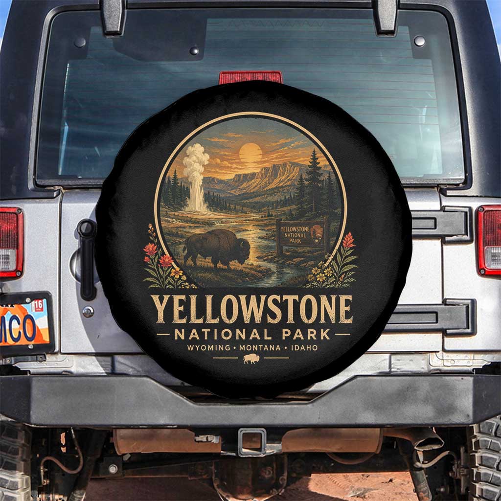 Vintage Yellowstone National Park Vintage Bison Geyser Spare Tire Cover Wyoming Montana Idaho Hiking Camping