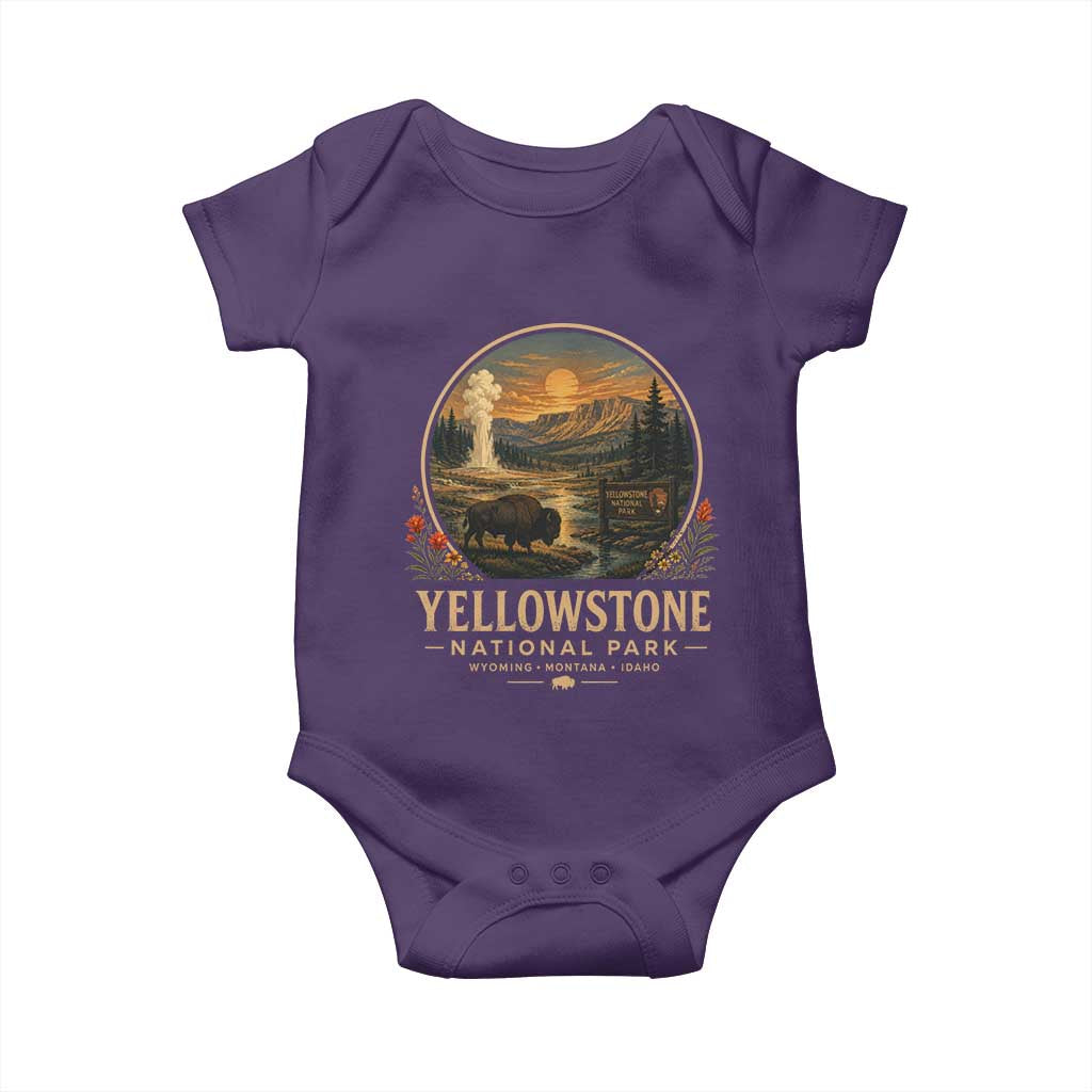 Vintage Yellowstone National Park Vintage Bison Geyser Baby Onesie Wyoming Montana Idaho Hiking Camping