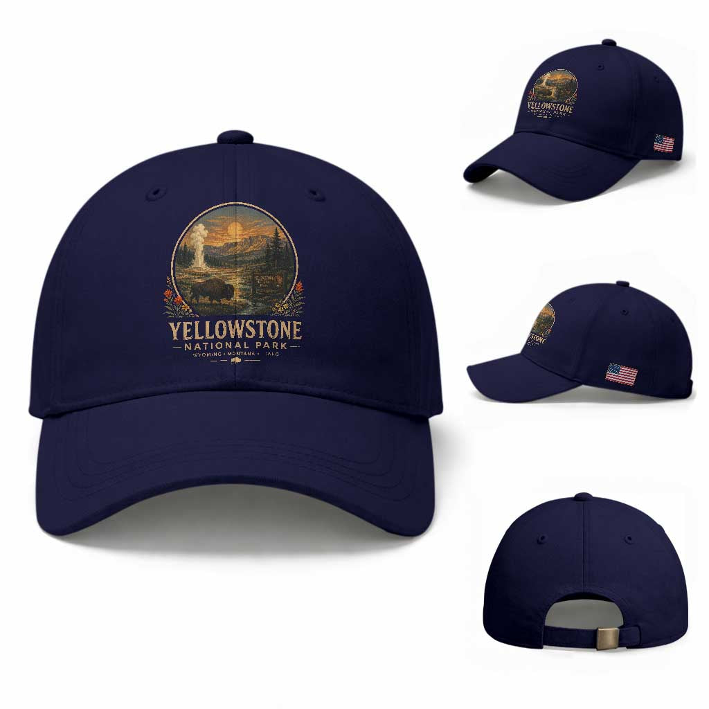 Vintage Yellowstone National Park Vintage Bison Geyser Baseball Cap Wyoming Montana Idaho Hiking Camping