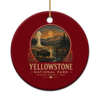 Vintage Yellowstone National Park Vintage Bison Geyser Ceramic Ornament Wyoming Montana Idaho Hiking Camping