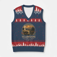Vintage Yellowstone National Park Vintage Bison Geyser V-Neck Knit Sweater Vest Wyoming Montana Idaho Hiking Camping