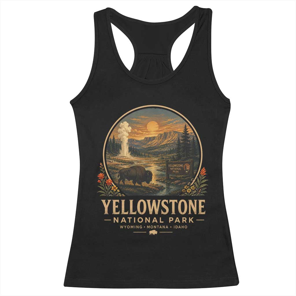 Vintage Yellowstone National Park Vintage Bison Geyser Racerback Tank Top Wyoming Montana Idaho Hiking Camping