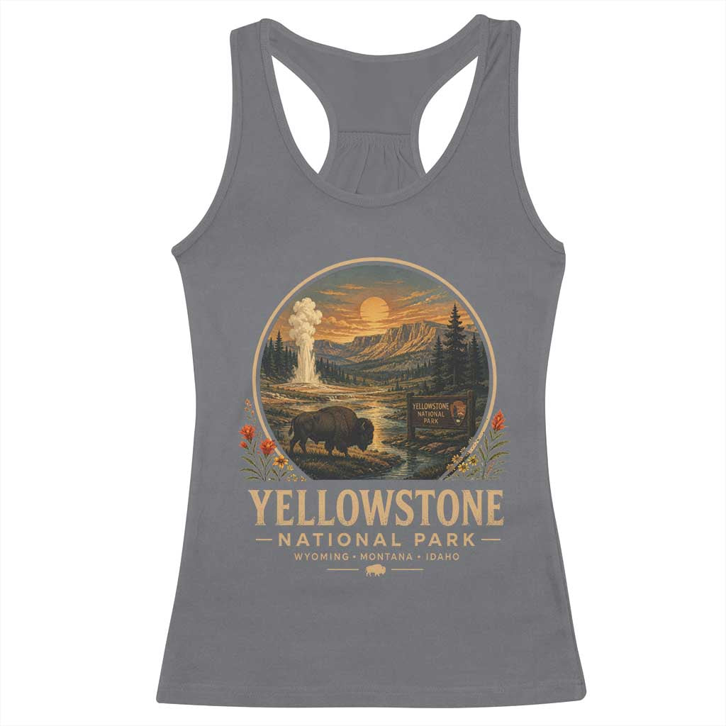 Vintage Yellowstone National Park Vintage Bison Geyser Racerback Tank Top Wyoming Montana Idaho Hiking Camping
