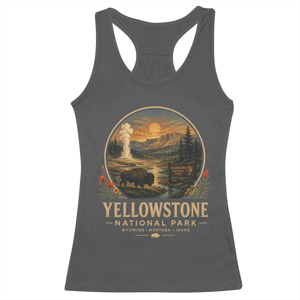 Vintage Yellowstone National Park Vintage Bison Geyser Racerback Tank Top Wyoming Montana Idaho Hiking Camping