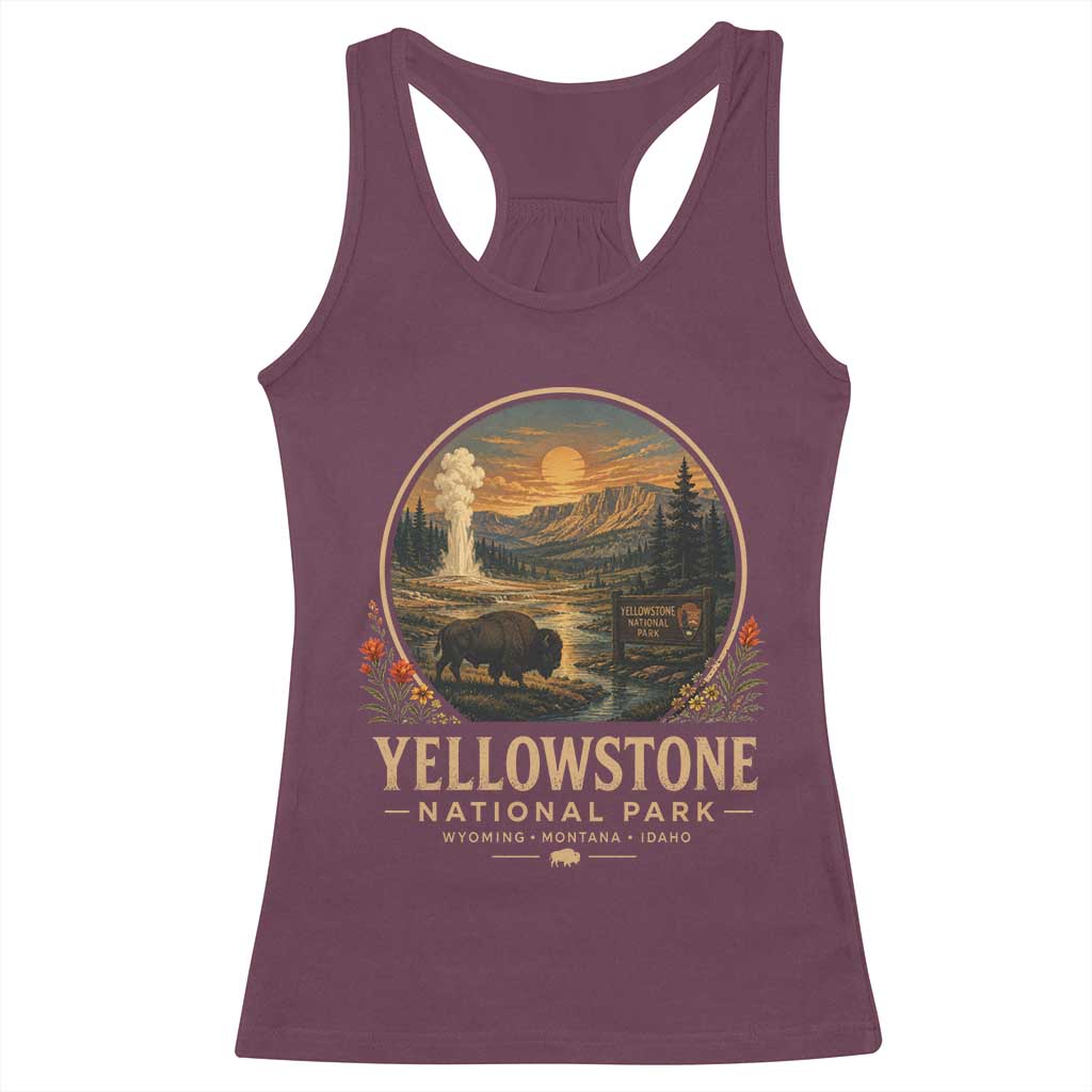 Vintage Yellowstone National Park Vintage Bison Geyser Racerback Tank Top Wyoming Montana Idaho Hiking Camping