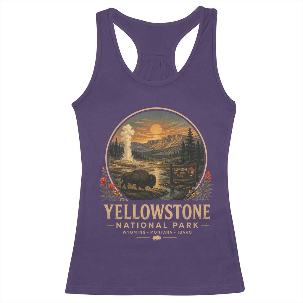 Vintage Yellowstone National Park Vintage Bison Geyser Racerback Tank Top Wyoming Montana Idaho Hiking Camping