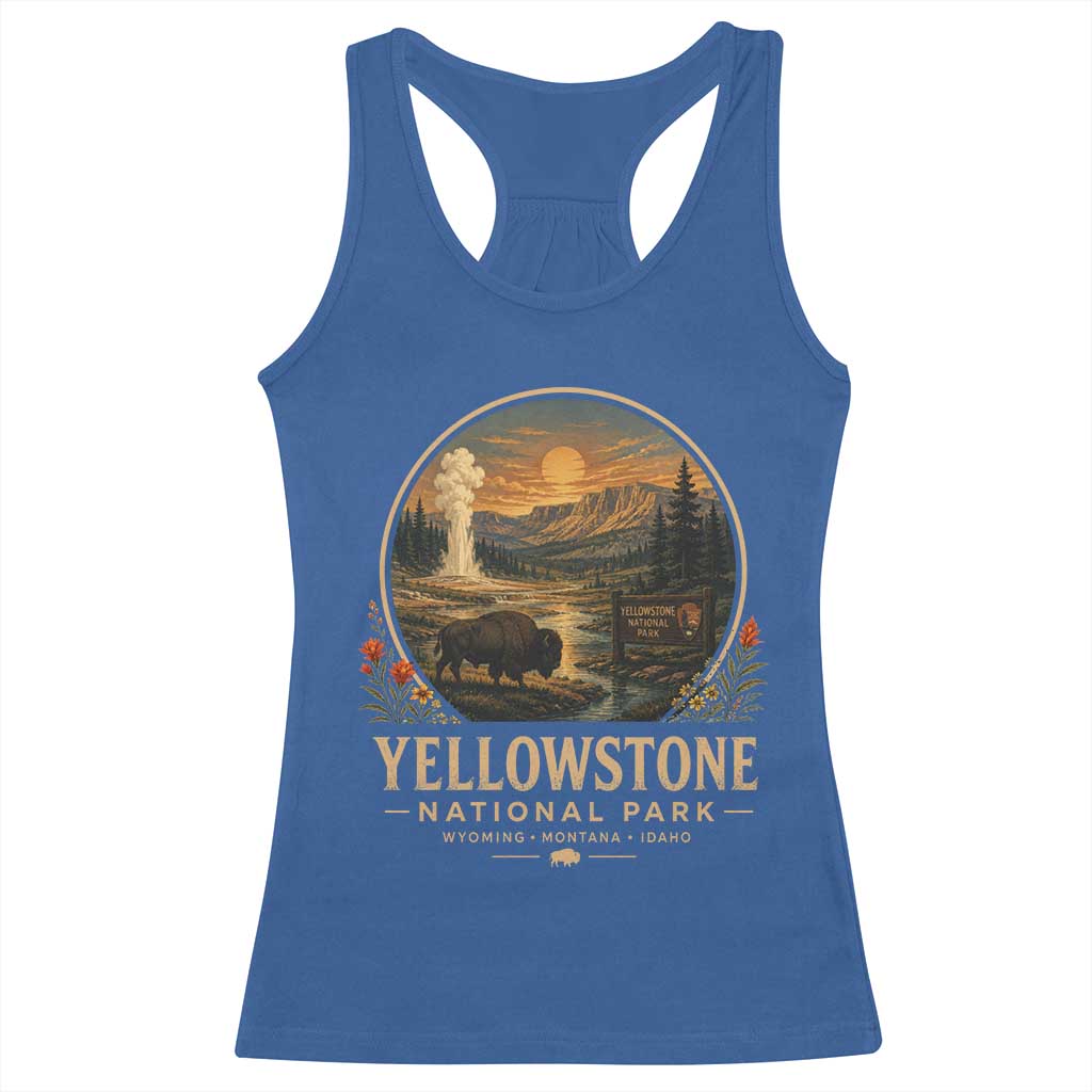 Vintage Yellowstone National Park Vintage Bison Geyser Racerback Tank Top Wyoming Montana Idaho Hiking Camping
