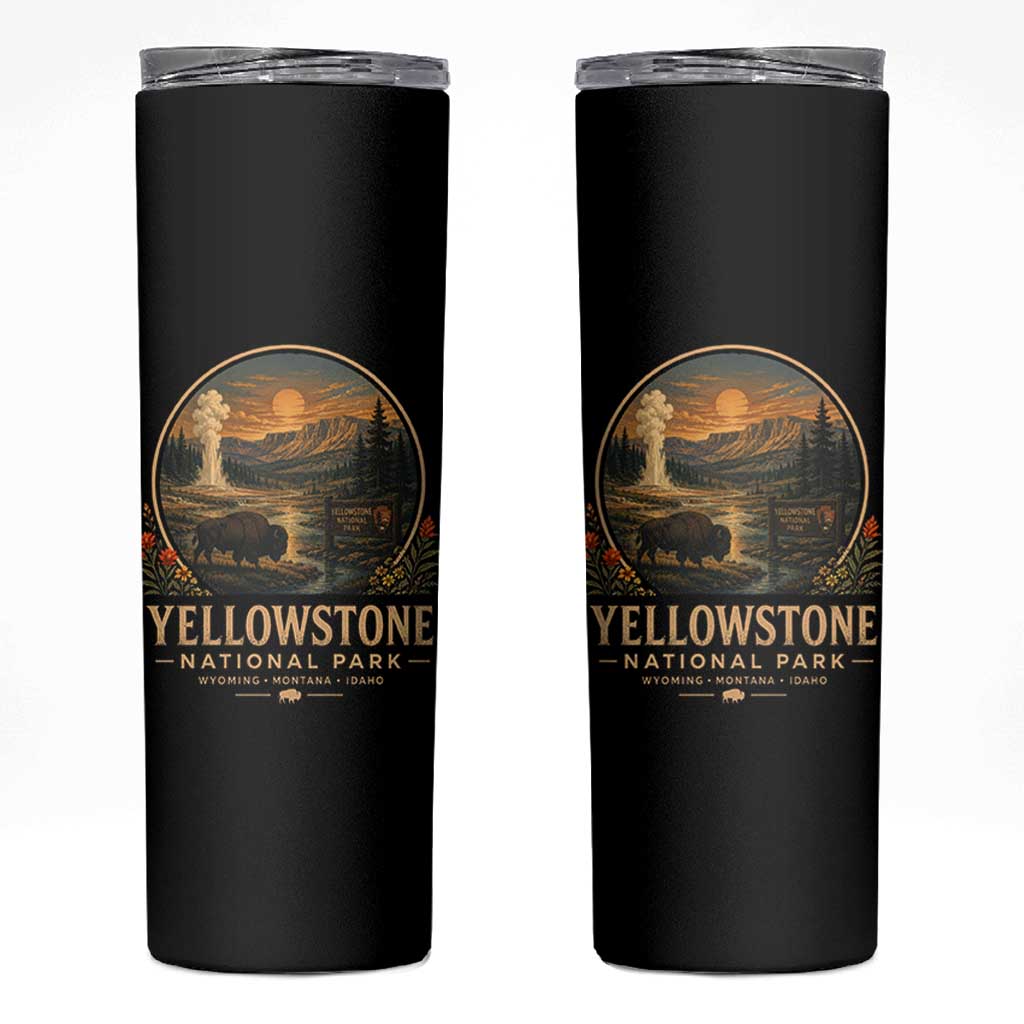Vintage Yellowstone National Park Vintage Bison Geyser Skinny Tumbler Wyoming Montana Idaho Hiking Camping
