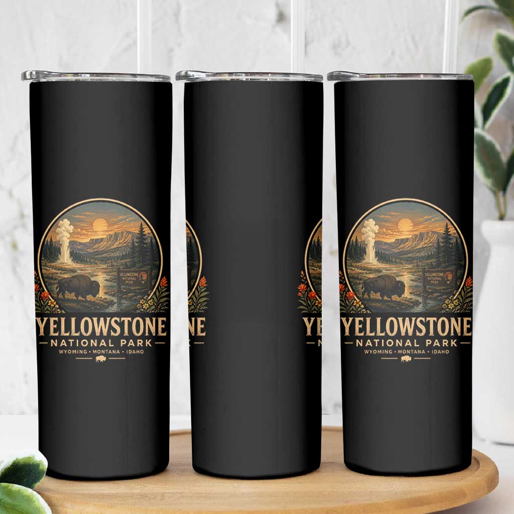 Vintage Yellowstone National Park Vintage Bison Geyser Skinny Tumbler Wyoming Montana Idaho Hiking Camping
