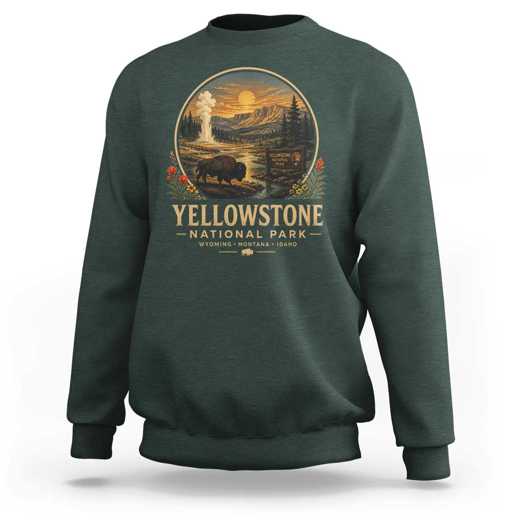 Vintage Yellowstone National Park Vintage Bison Geyser Sweatshirt Wyoming Montana Idaho Hiking Camping