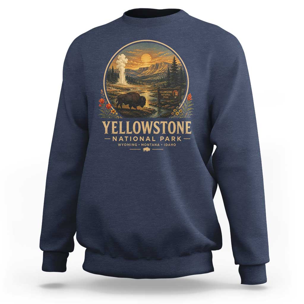 Vintage Yellowstone National Park Vintage Bison Geyser Sweatshirt Wyoming Montana Idaho Hiking Camping