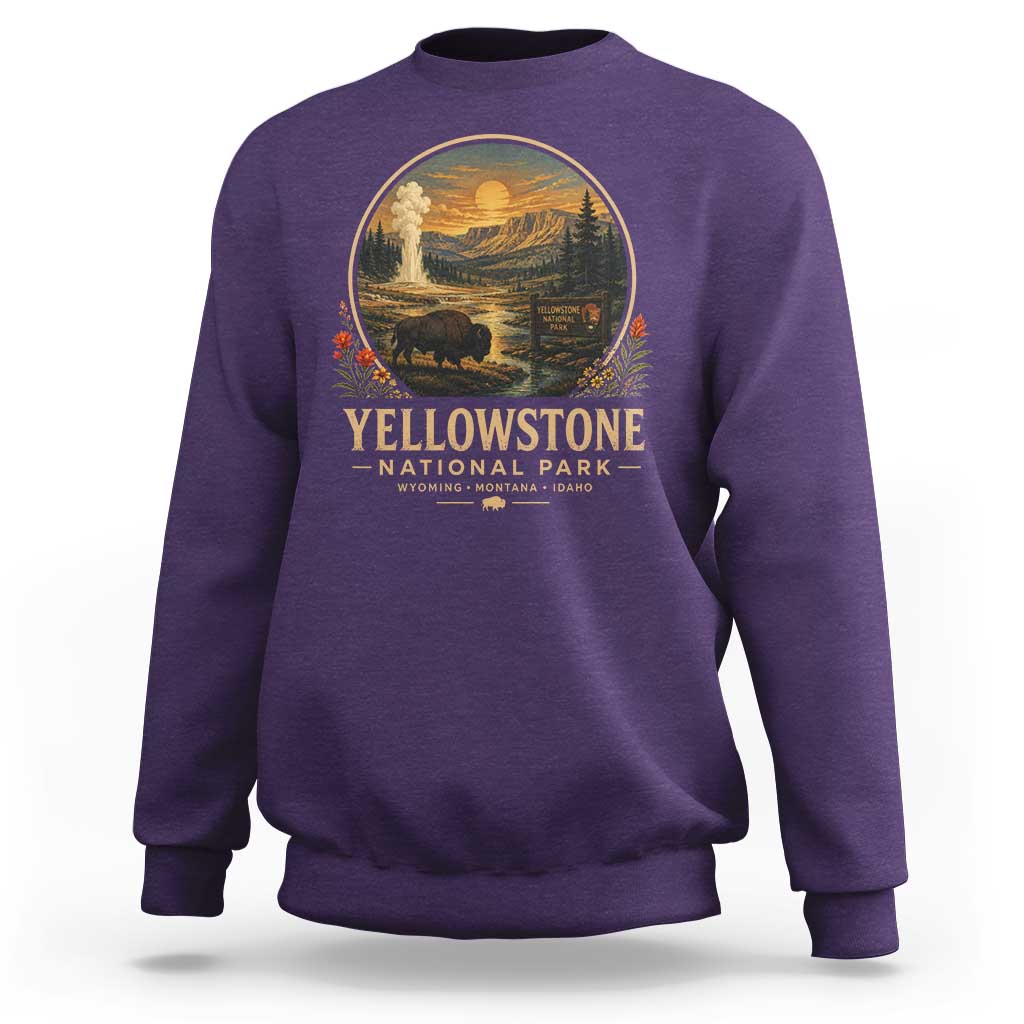 Vintage Yellowstone National Park Vintage Bison Geyser Sweatshirt Wyoming Montana Idaho Hiking Camping