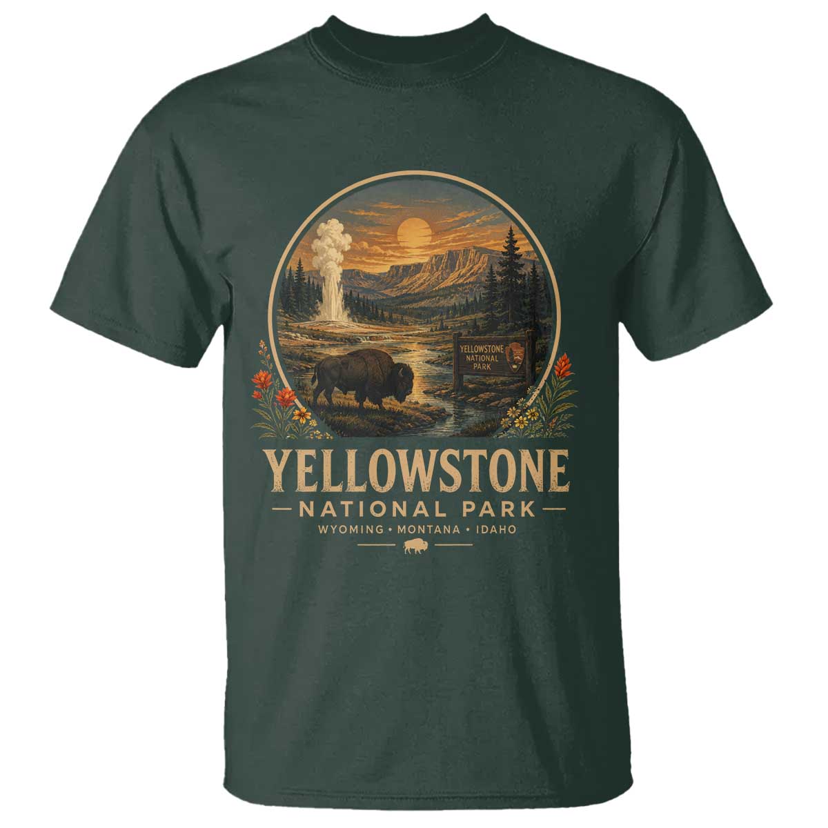Vintage Yellowstone National Park Vintage Bison Geyser T Shirt Wyoming Montana Idaho Hiking Camping