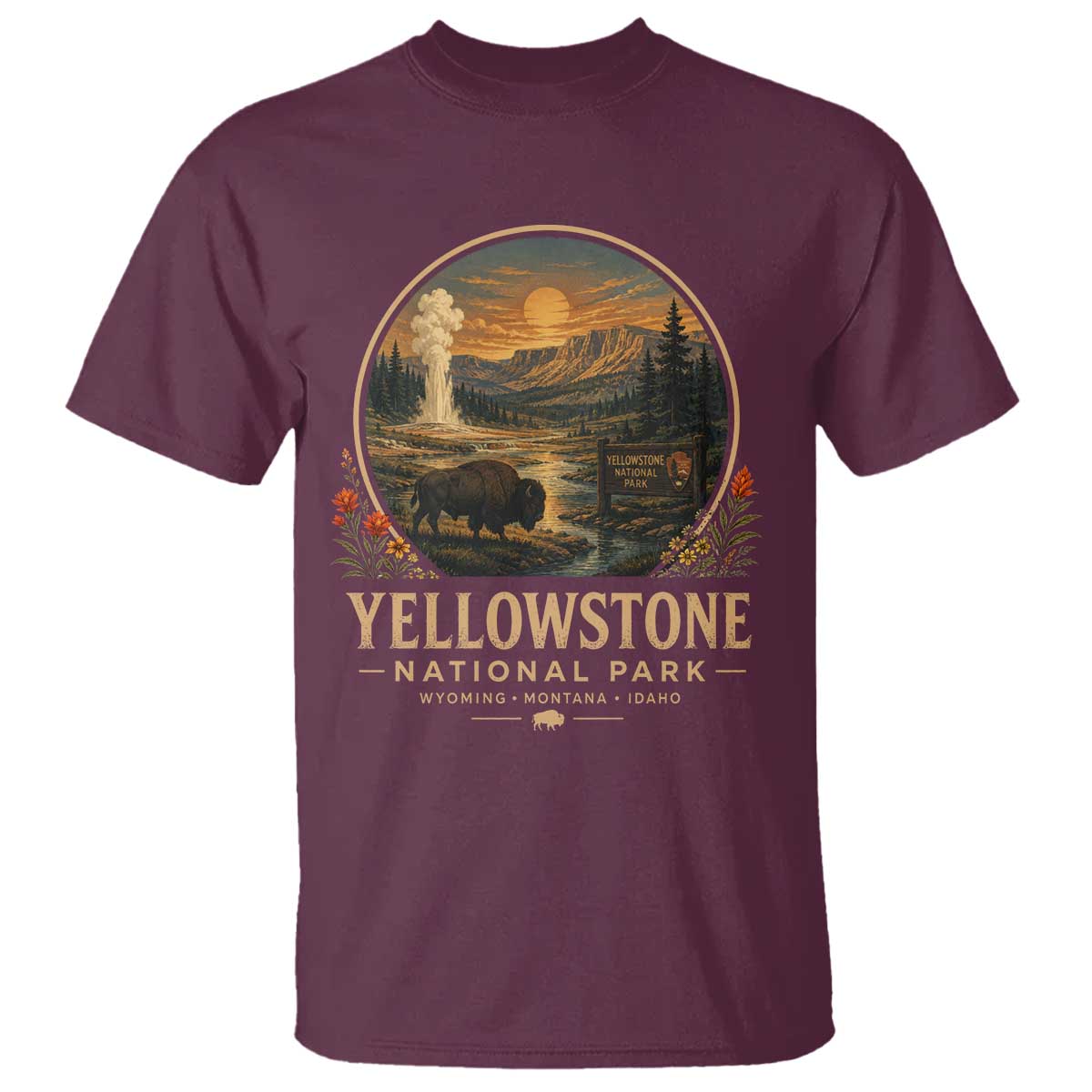Vintage Yellowstone National Park Vintage Bison Geyser T Shirt Wyoming Montana Idaho Hiking Camping