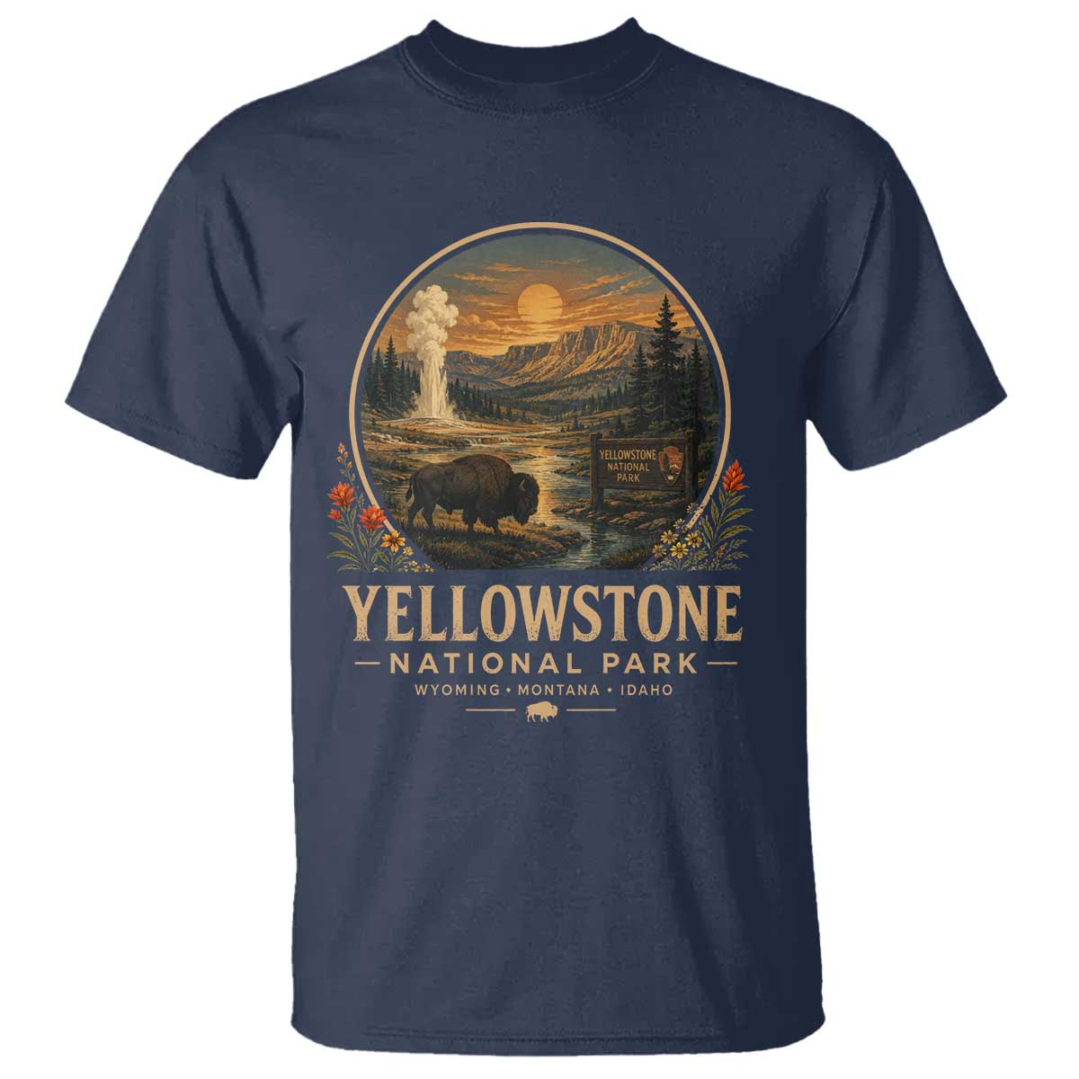 Vintage Yellowstone National Park Vintage Bison Geyser T Shirt Wyoming Montana Idaho Hiking Camping