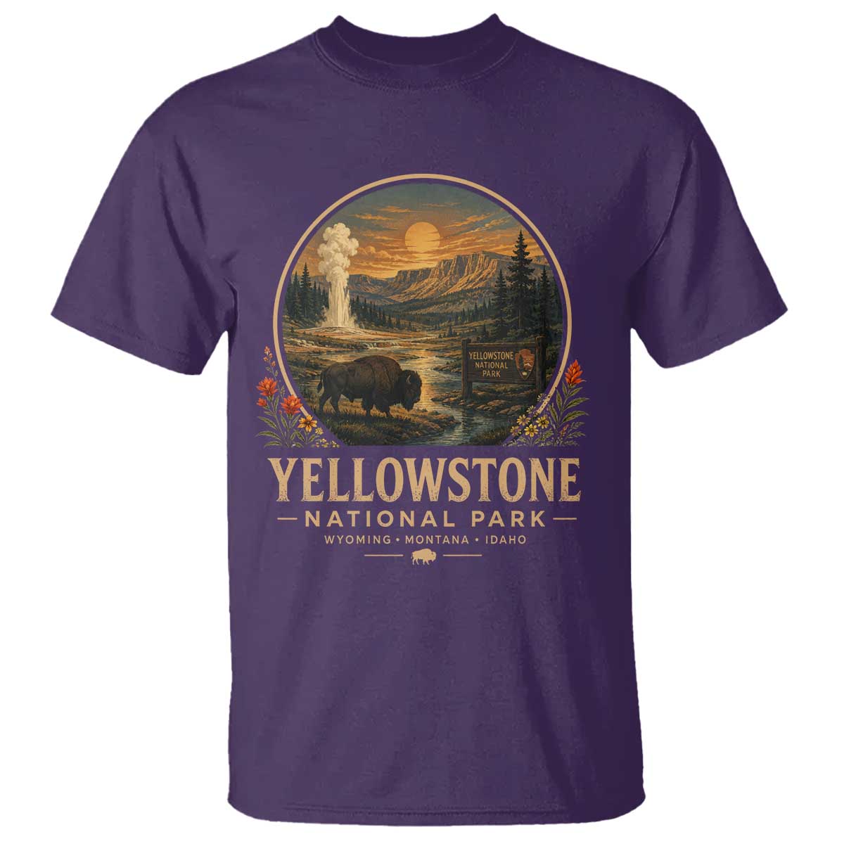Vintage Yellowstone National Park Vintage Bison Geyser T Shirt Wyoming Montana Idaho Hiking Camping