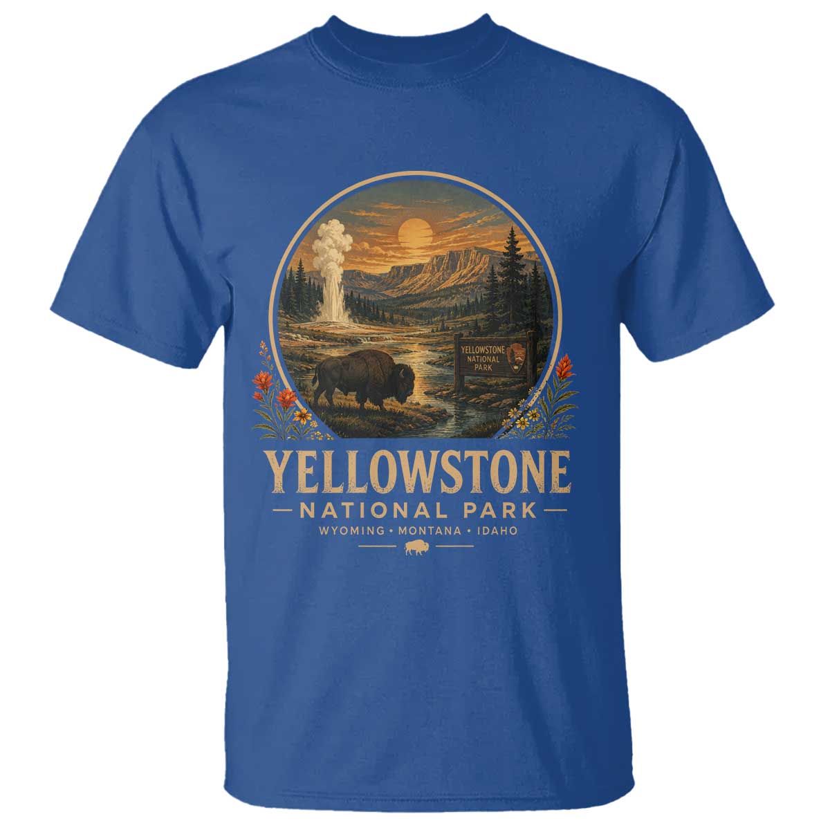 Vintage Yellowstone National Park Vintage Bison Geyser T Shirt Wyoming Montana Idaho Hiking Camping
