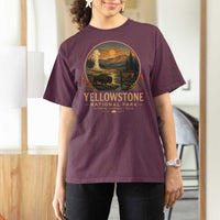 Vintage Yellowstone National Park Vintage Bison Geyser T Shirt For Women Wyoming Montana Idaho Hiking Camping